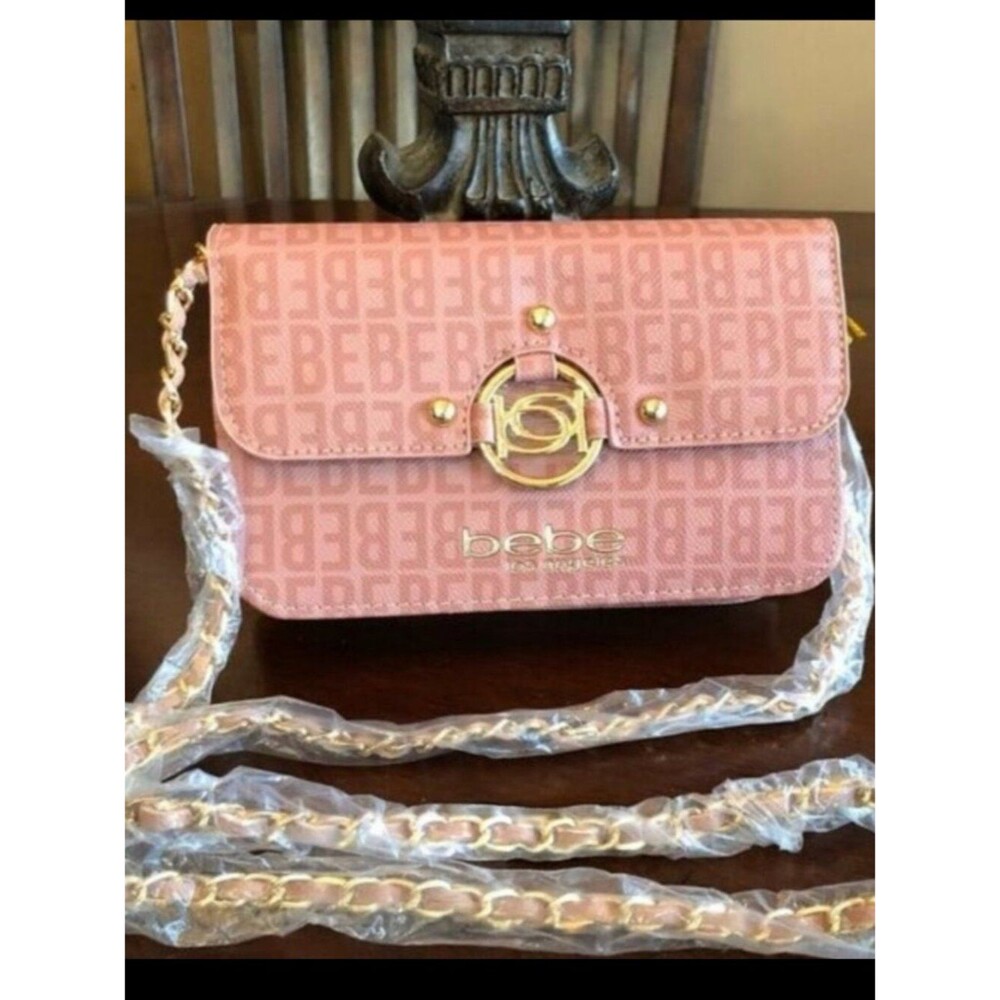 Bebe Pink Quilted Logo Chain Crossbody with Gold Hardware NWT